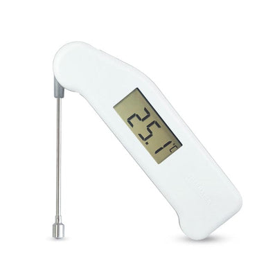 Le thermomètre de cuisson numérique Thermapen® Surface de Thermomètre.fr, avec sa sonde résistante en acier inoxydable, affiche une température précise de 25,1 degrés Celsius.