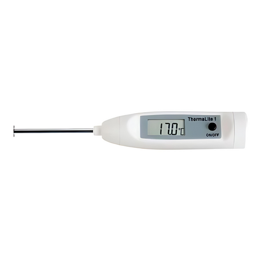 Les Thermomètres à sonde de surface ThermaLite de Thermomètre.fr affiche une température de 170,7 degrés Fahrenheit sur son écran, doté d'une fonction CalCheck pour la précision.