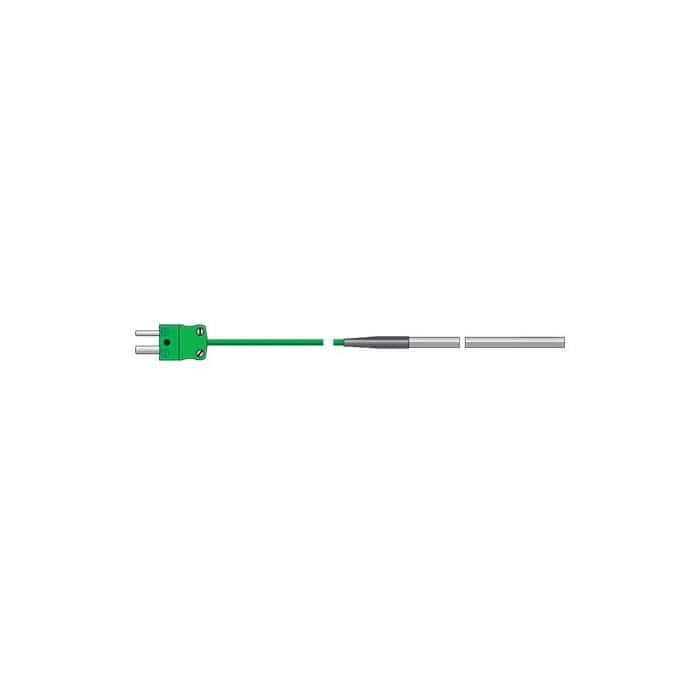 Une Sonde de température à usage général verte de diamètre 4,8 mm avec un embout vert, utilisée pour les thermomètres industriels par Thermomètre.fr.