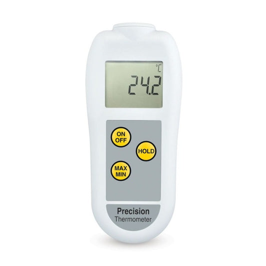 Thermomètre de haute précision Pt100 de Thermometre.fr affichant une température de 24,2°C sur son grand écran LCD, doté de boutons marqués ON/OFF, MAX/MIN et HOLD.
