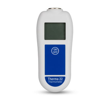 Le thermocouple ou thermistance Therma 22 de Thermomètre.fr est un thermomètre numérique compact doté d'un bouton ON/OFF et d'un petit écran d'affichage.